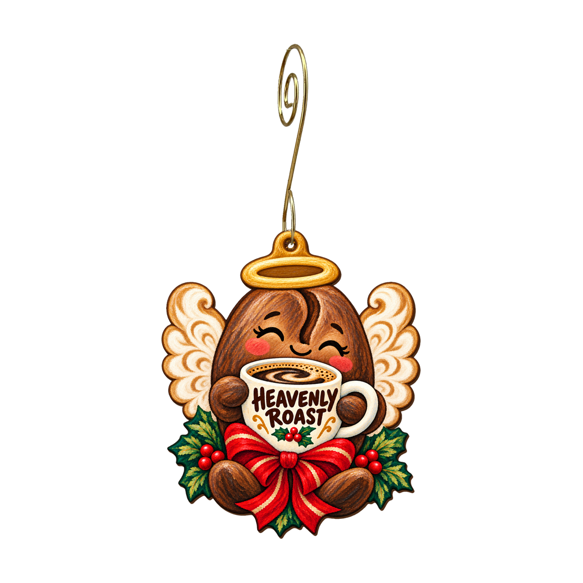 Bean Angel Ornament #O921 — full-color wooden ornament