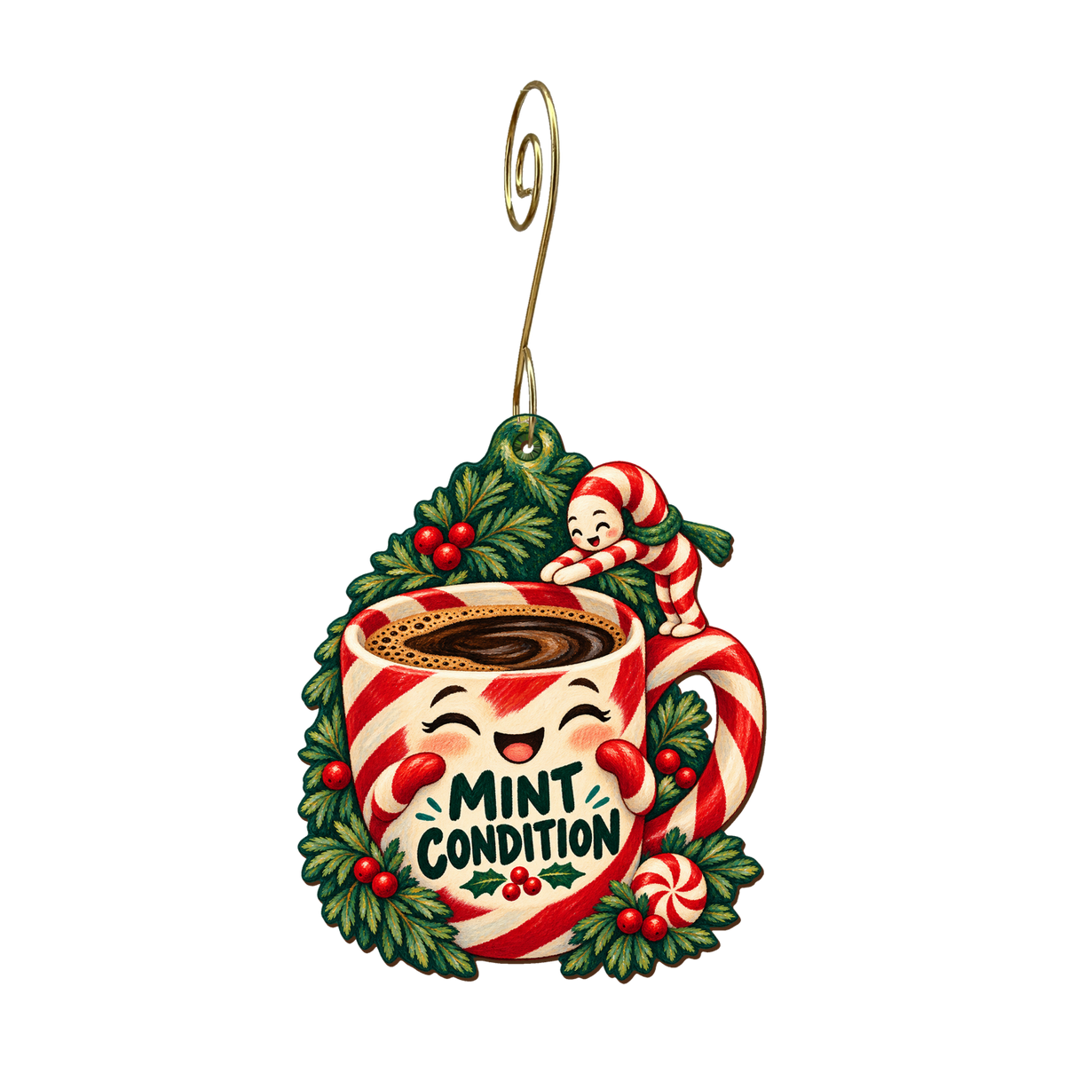 The Peppermint Plunge Ornament #O927 — full-color wooden ornament