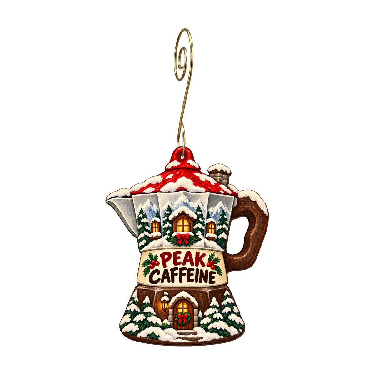 Merry Moka Mountain Ornament #O929 — full-color wooden ornament