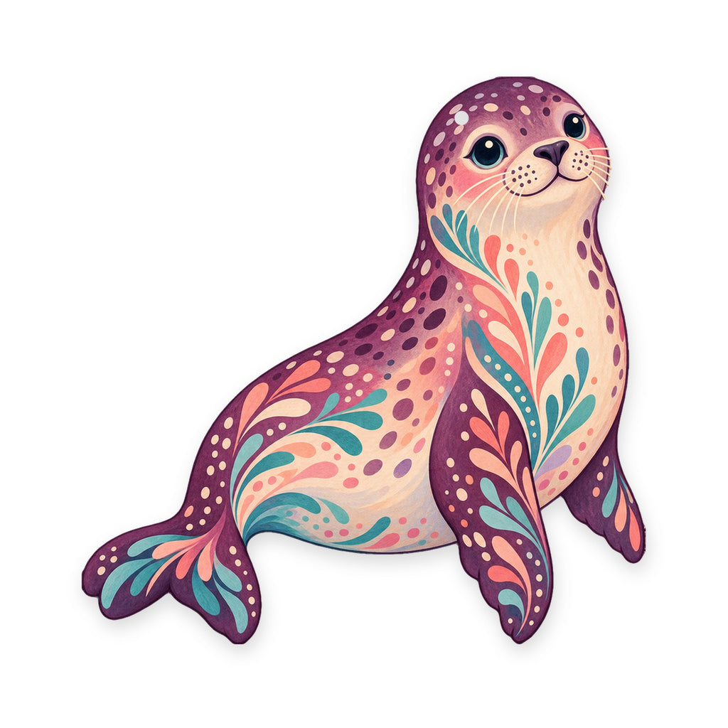 Harbor Seal folk art ornament O92 on white, laser-cut maple wood, made in USA