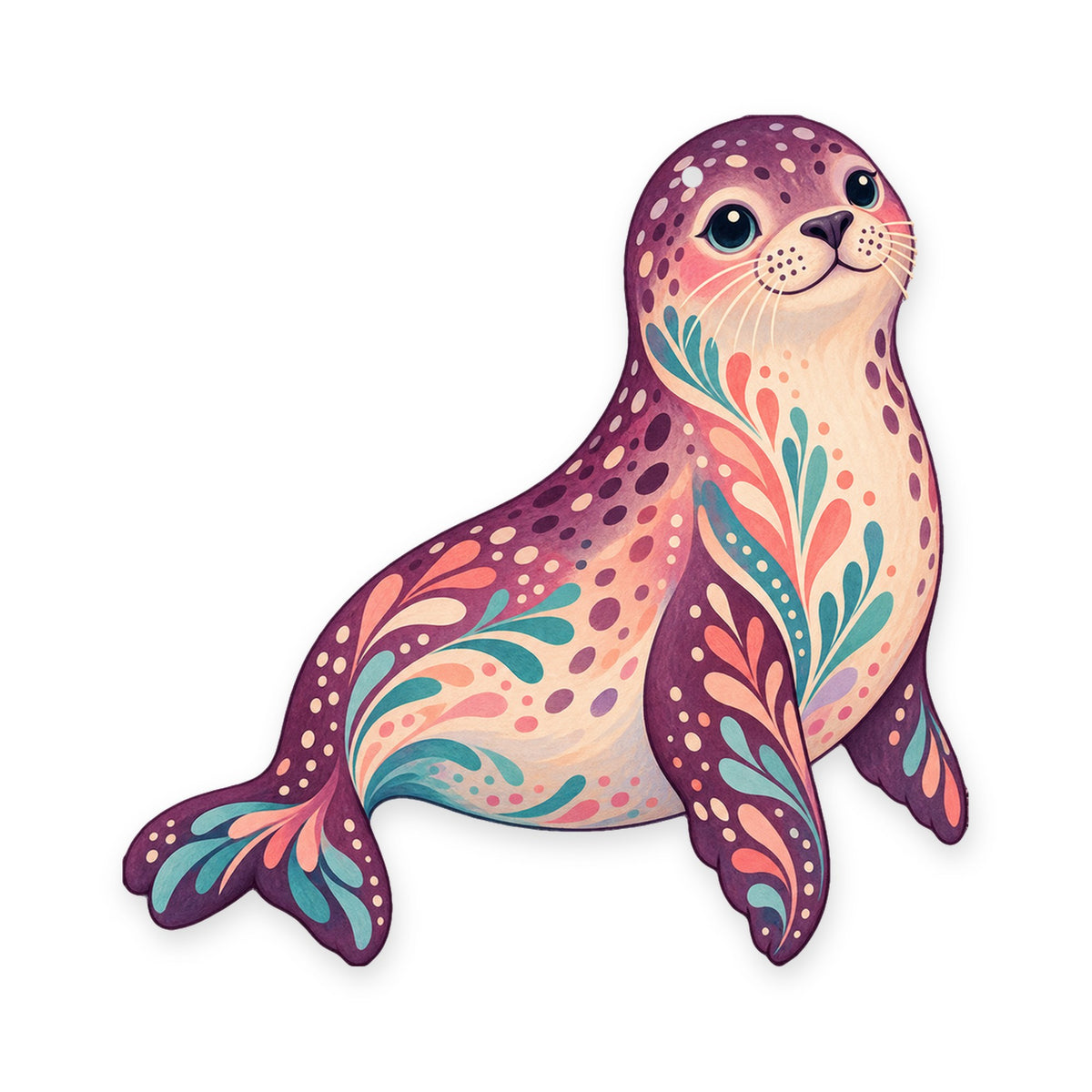 Harbor Seal folk art ornament O92 on white, laser-cut maple wood, made in USA