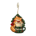 Caffeinated Christmas Cat Ornament #O930 — full-color wooden ornament