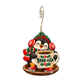 Penguin's Warm-Up Ornament #O931 — full-color wooden ornament