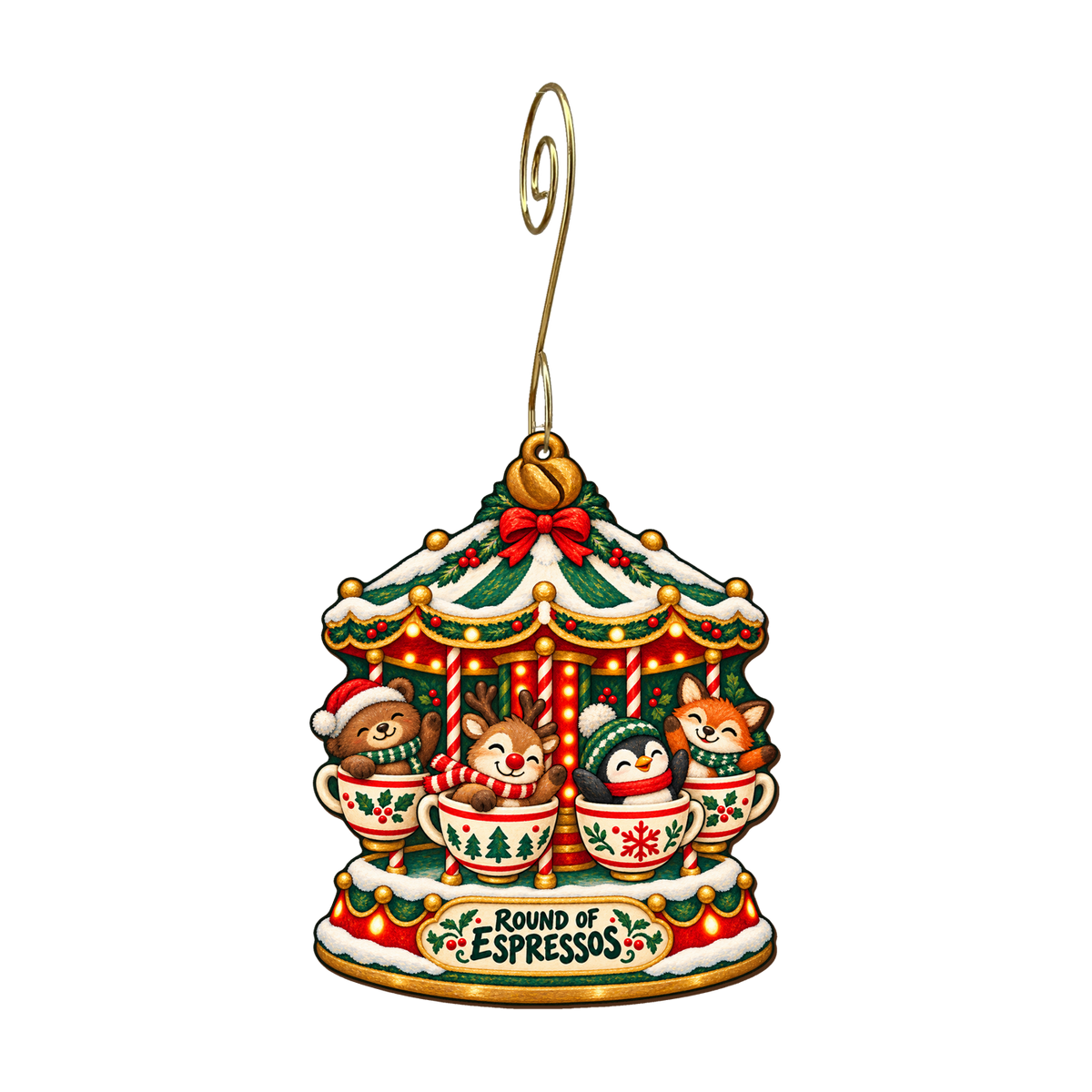 Caffeine Carousel Ornament #O935 — full-color wooden ornament
