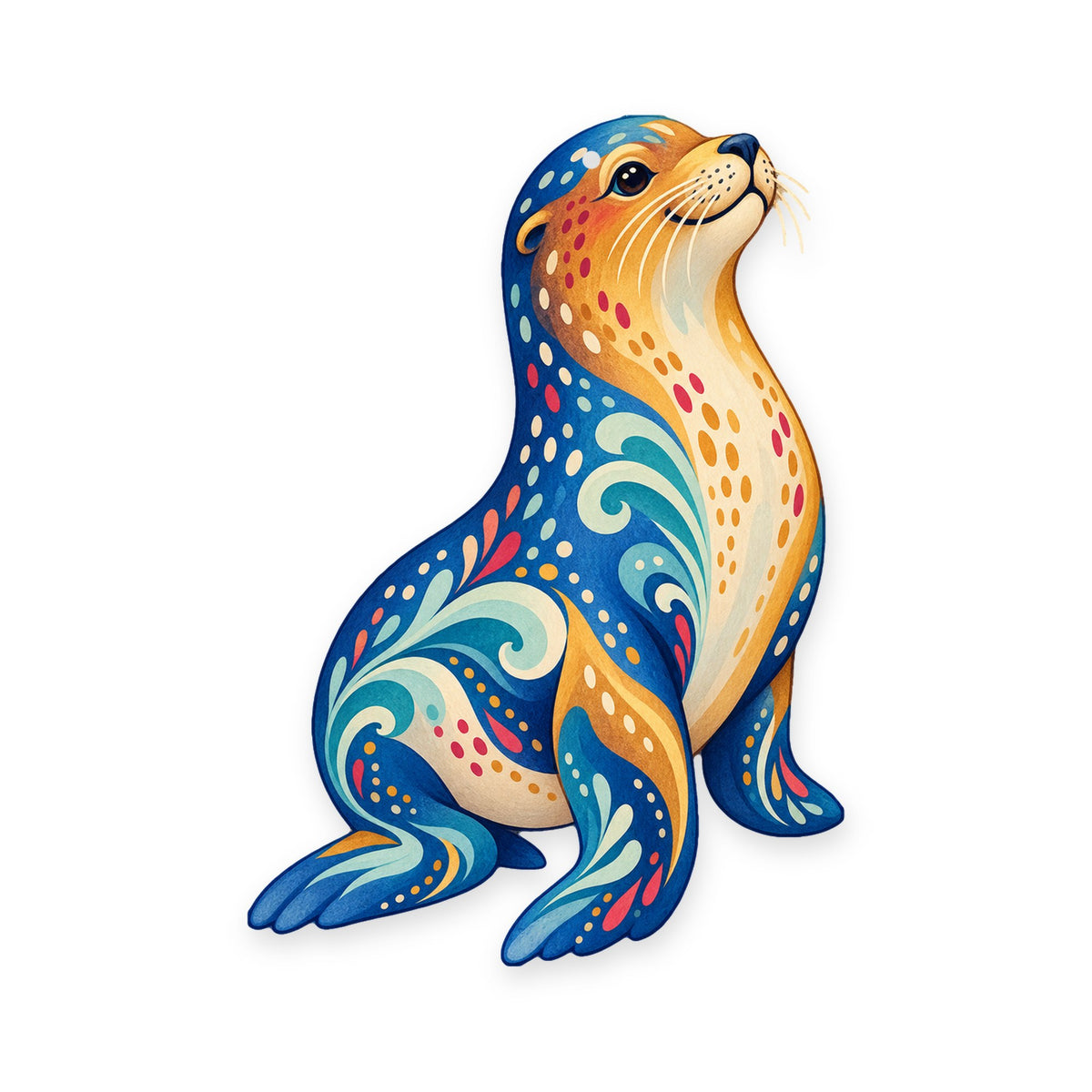 Sea Lion folk art ornament O93 on white, laser-cut maple wood, made in USA