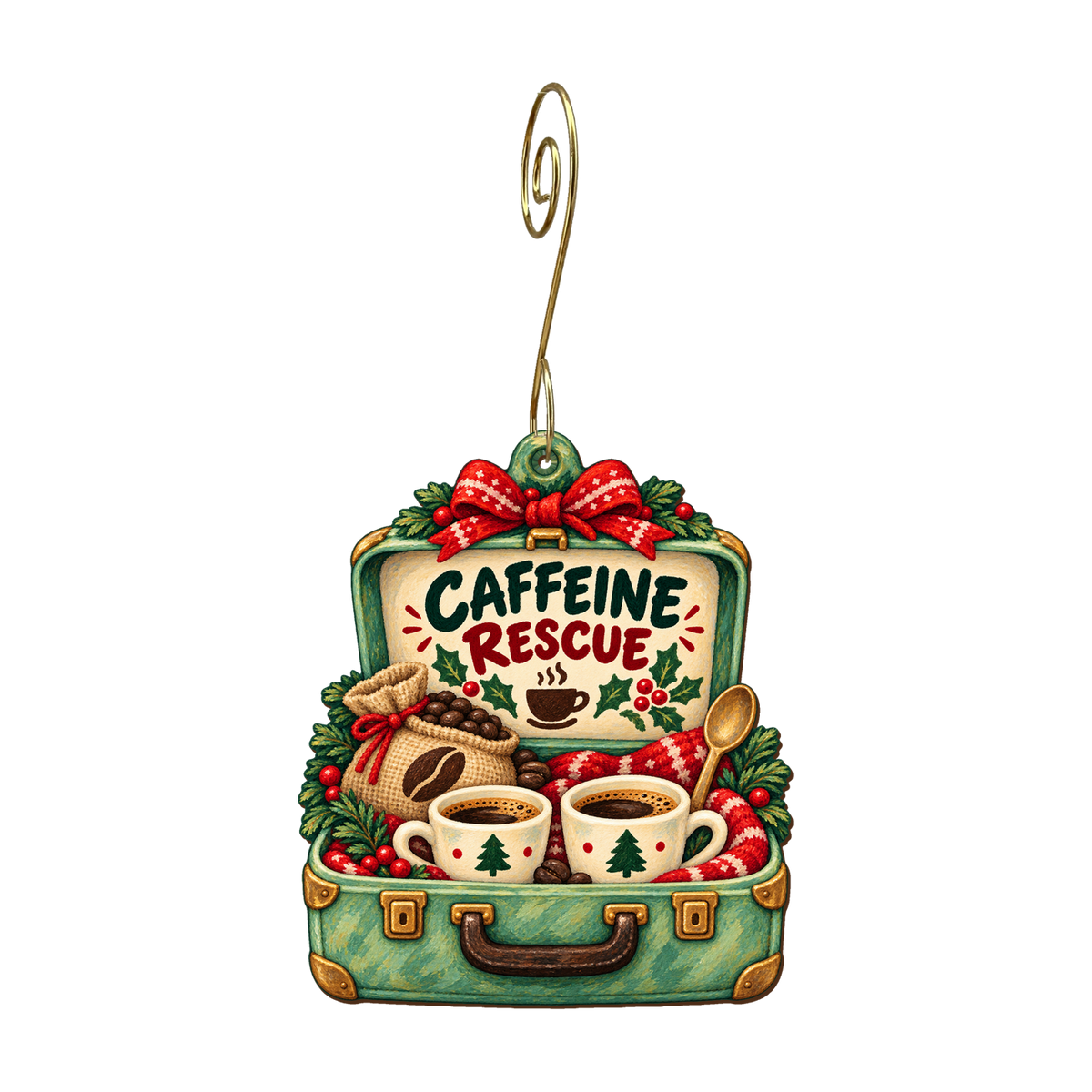Coffee First Aid Kit Ornament #O941 — full-color wooden ornament