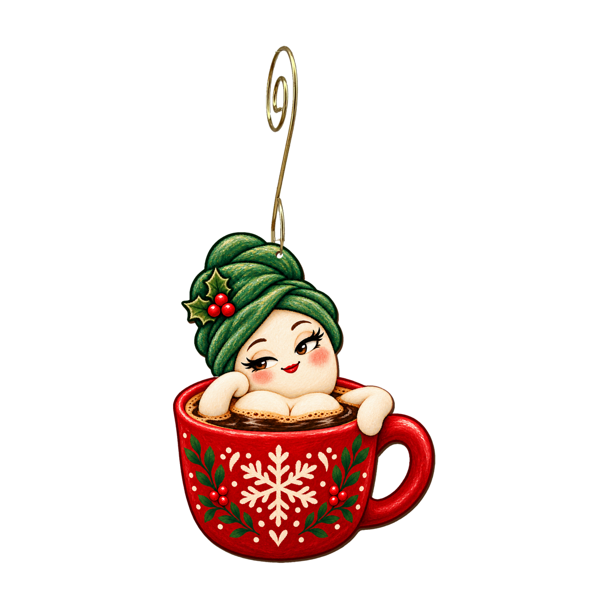 Marshmallow Lady Ornament #O942 — full-color wooden ornament