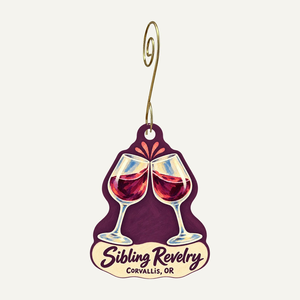 Sibling Revelry Logo custom wood ornament OC1004 hanging on hook