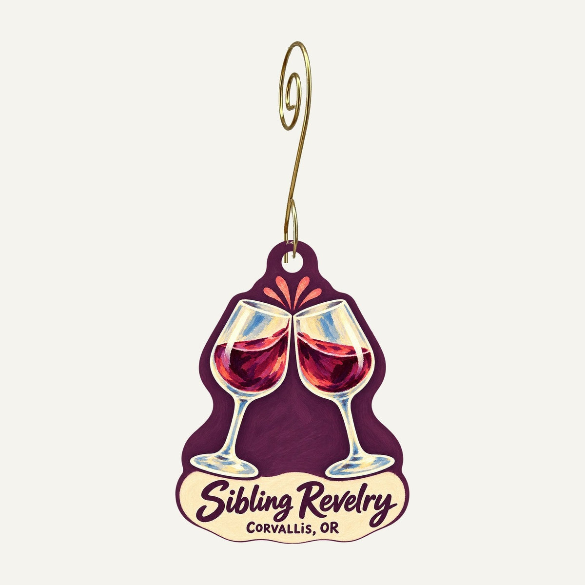 Sibling Revelry Logo custom wood ornament OC1004 hanging on hook