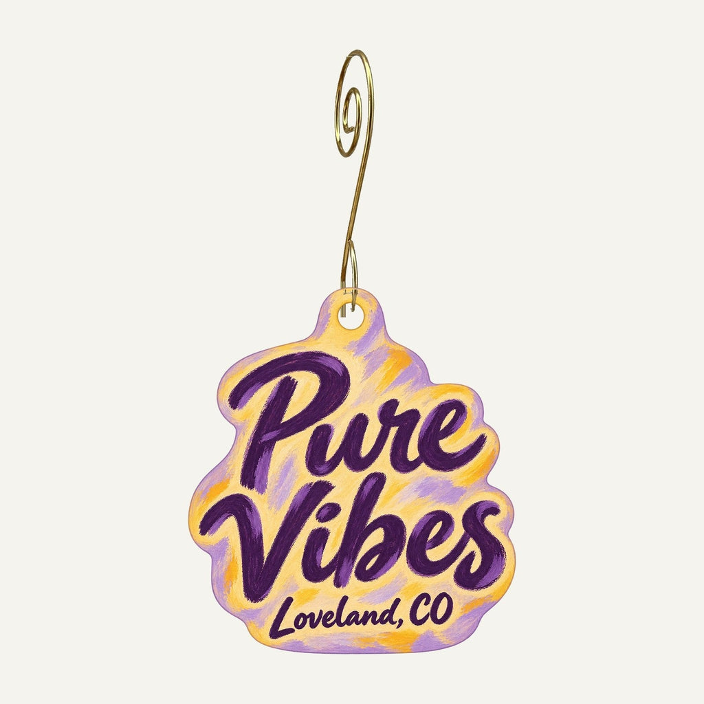 Pure Vibes Logo custom wood ornament OC1007 hanging on hook