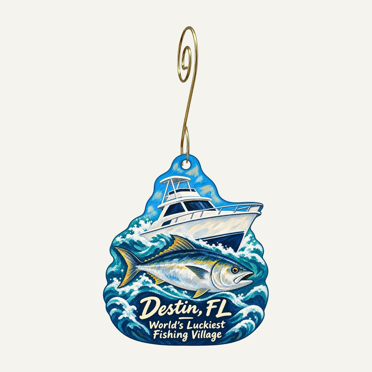 HarborWalk Village Town Icon custom wood ornament OC1012 hanging on hook