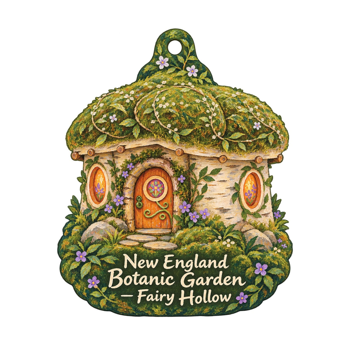 New England Botanic Garden at Tower Hill Town Icon custom wood ornament OC1015 on white