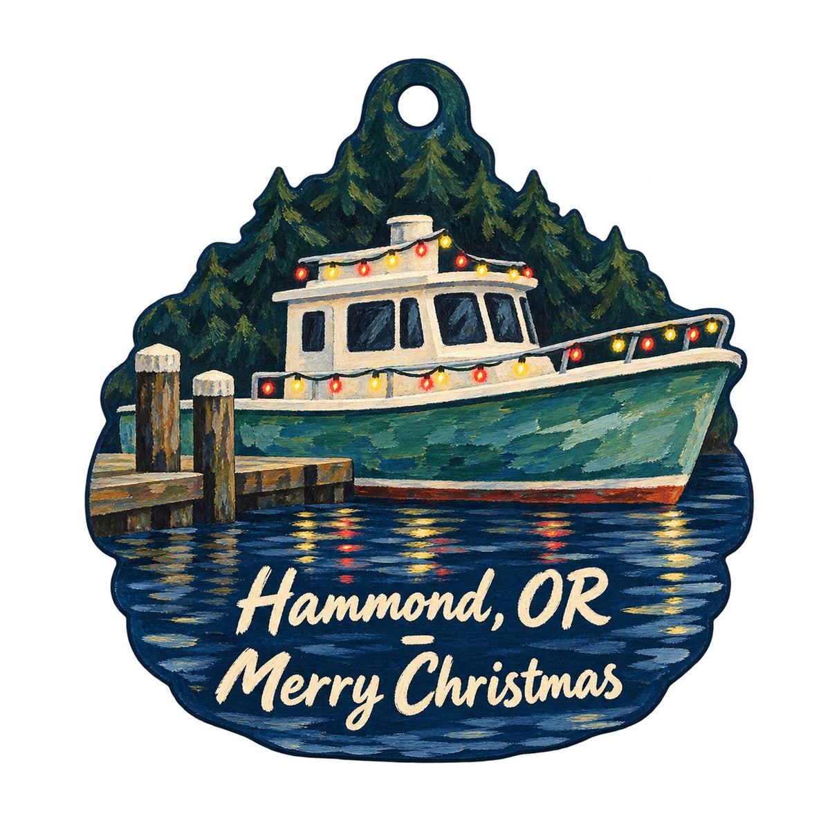 Astoria / Warrenton / Seaside KOA Resort Christmas custom wood ornament OC1017 on white