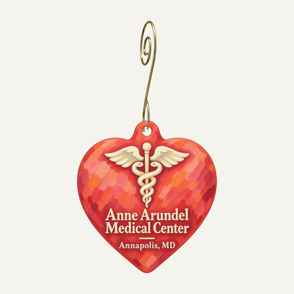 Anne Arundel Medical Center Logo custom wood ornament OC1019 hanging on hook