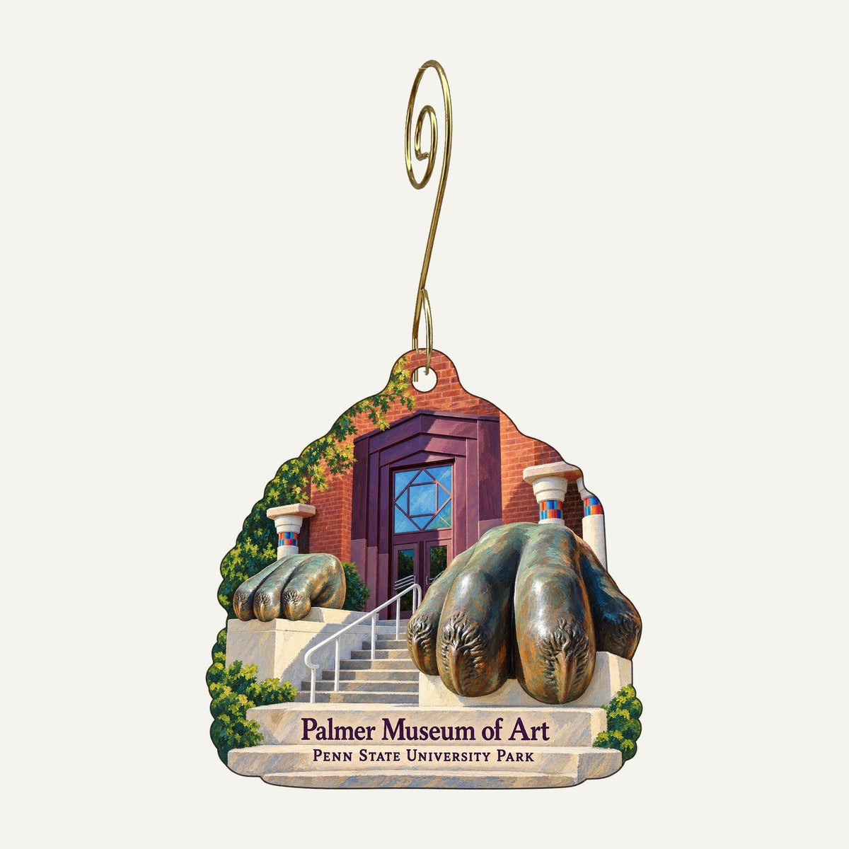 Palmer Museum of Art — Honey and Bill Jaffe Museum Store and Café Logo custom wood ornament OC101 hanging on hook