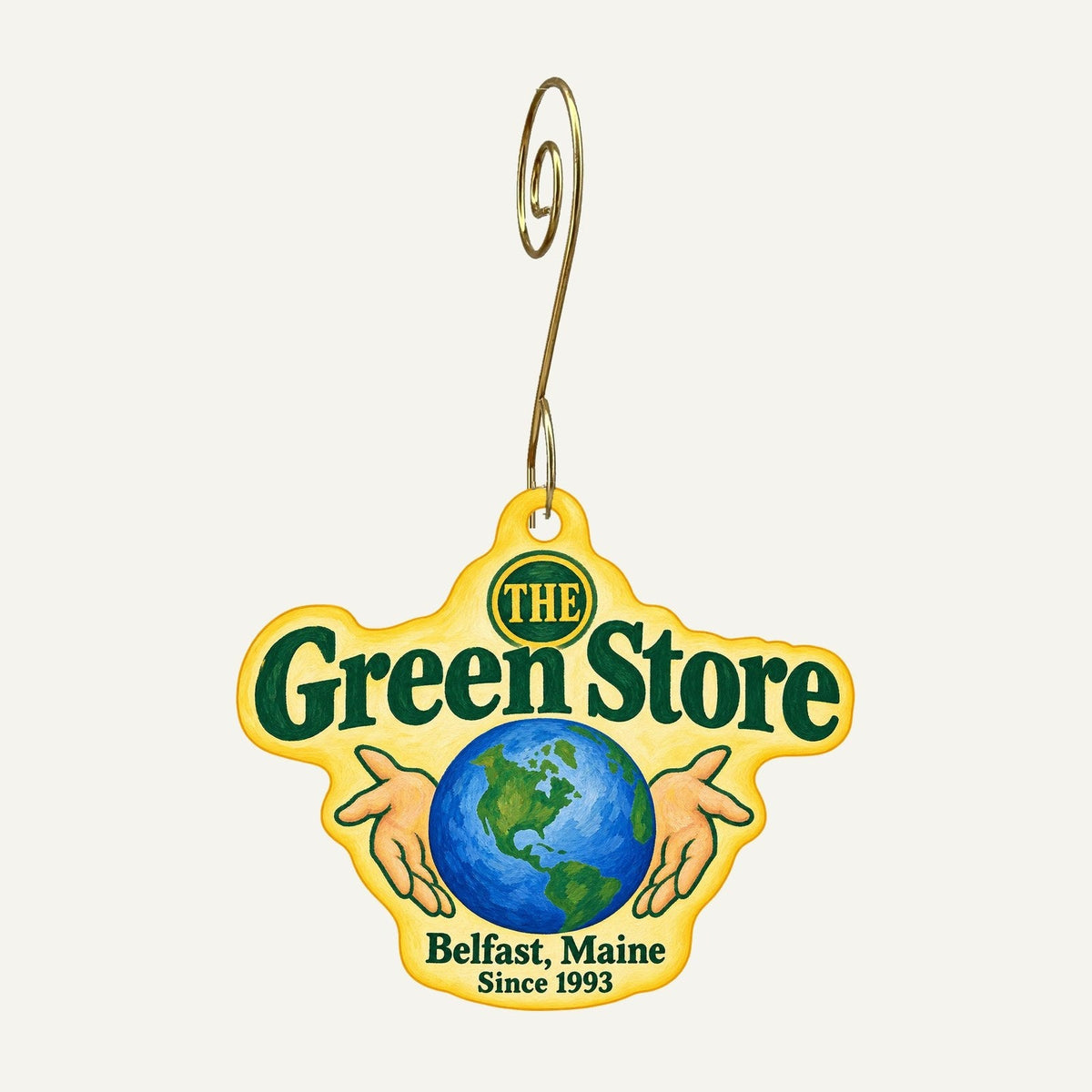 The Green Store Logo custom wood ornament OC1025 hanging on hook