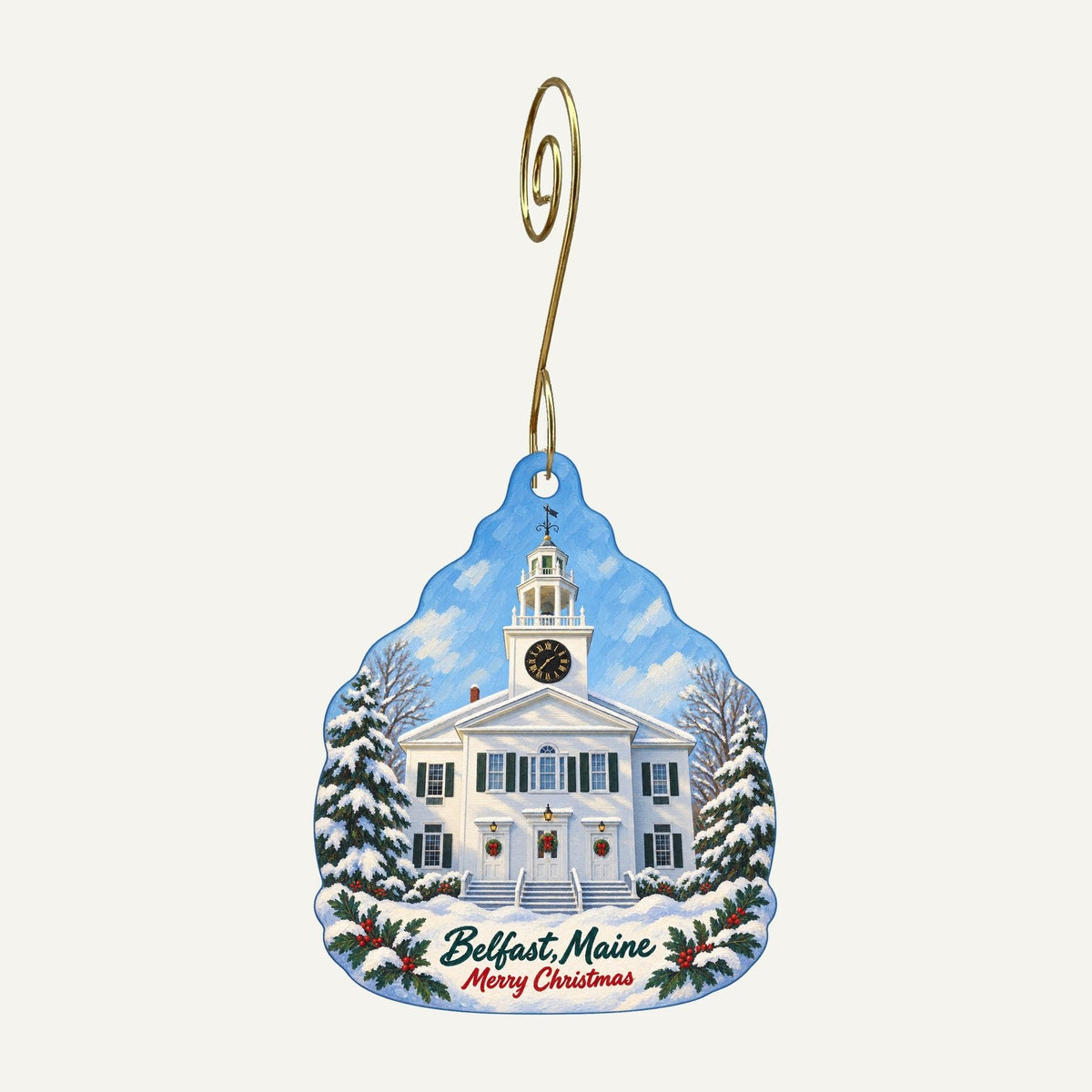 The Green Store Christmas custom wood ornament OC1026 hanging on hook