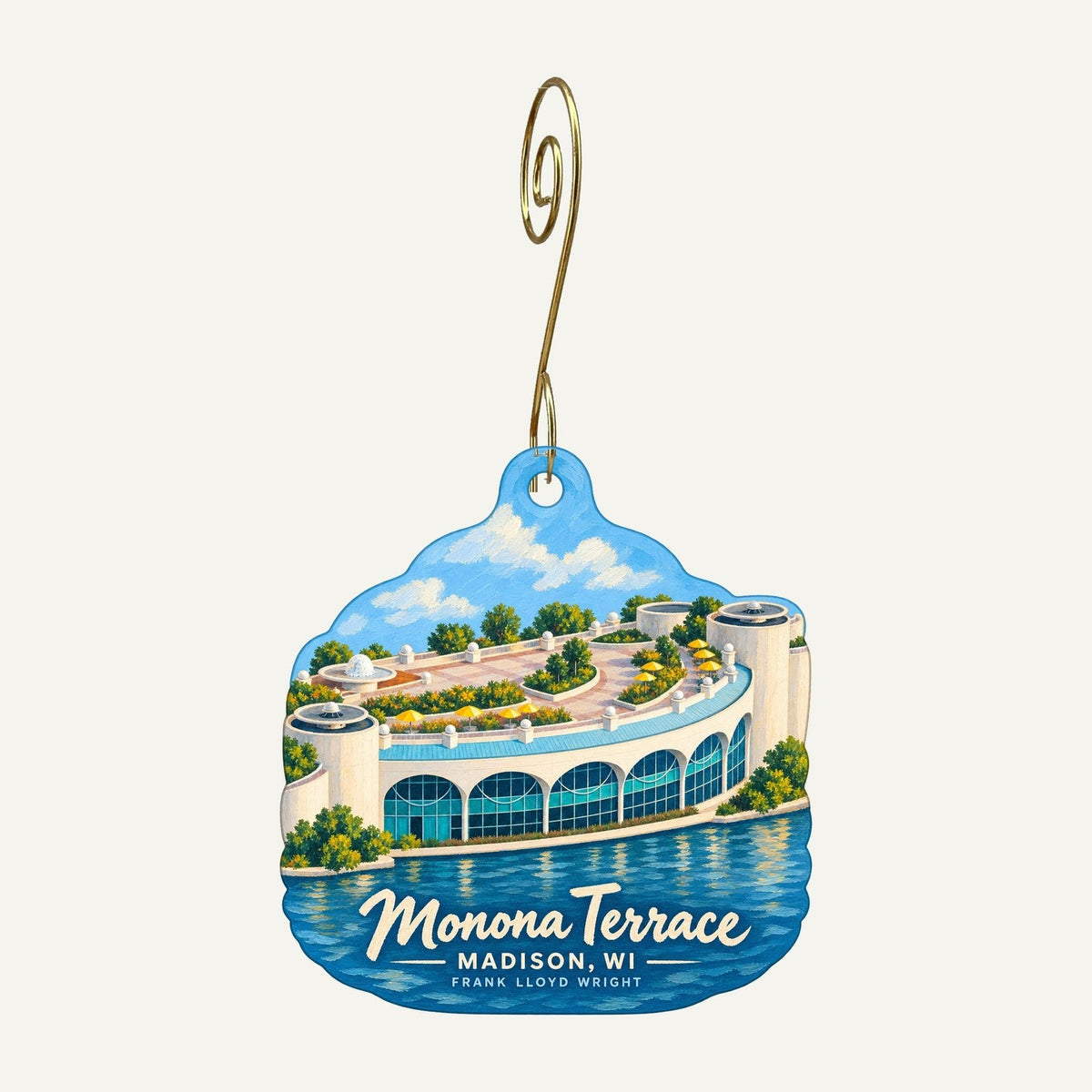 Monona Terrace Community & Convention Center Logo custom wood ornament OC1028 hanging on hook