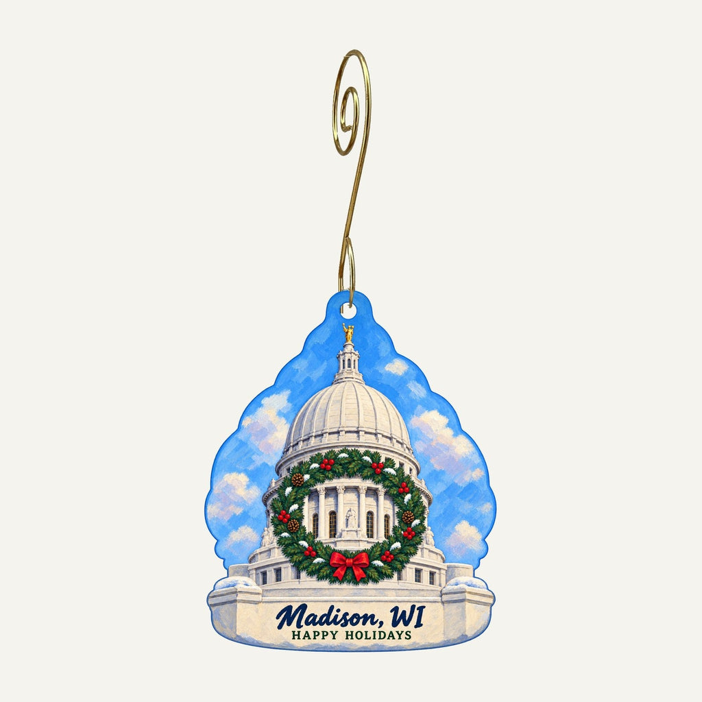 Monona Terrace Community & Convention Center Christmas custom wood ornament OC1029 hanging on hook