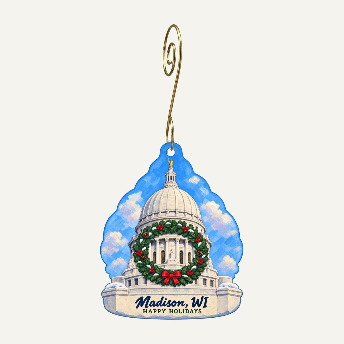 Monona Terrace Community & Convention Center Christmas custom wood ornament OC1029 hanging on hook