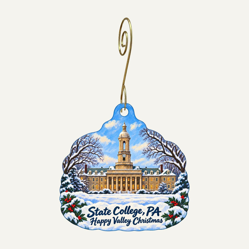 Palmer Museum of Art — Honey and Bill Jaffe Museum Store and Café Christmas custom wood ornament OC102 hanging on hook
