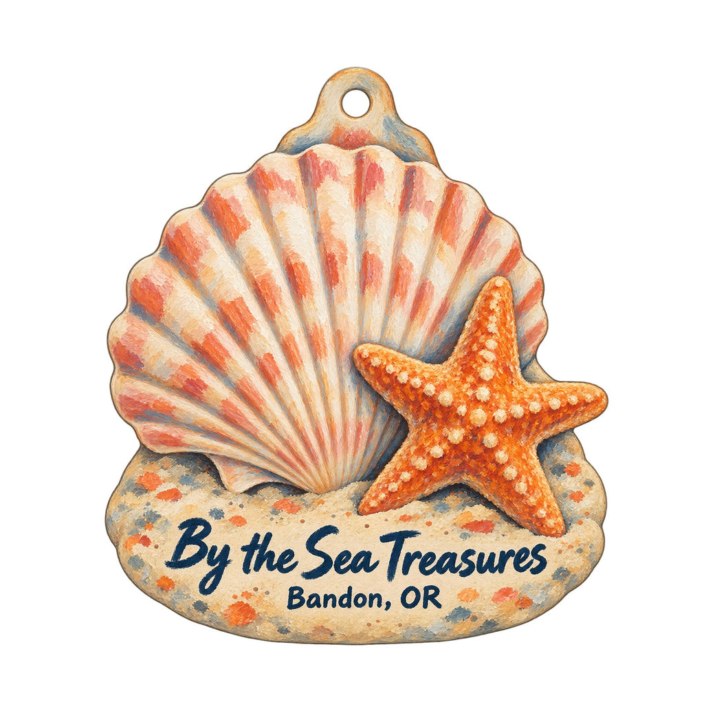 By the Sea Treasures Logo custom wood ornament OC1037 on white