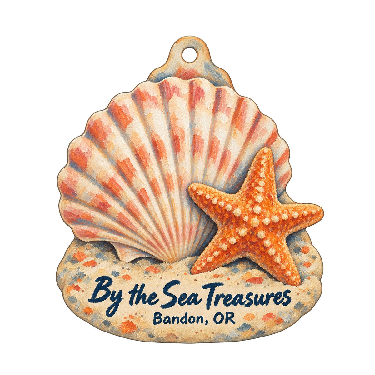 By the Sea Treasures Logo custom wood ornament OC1037 on white