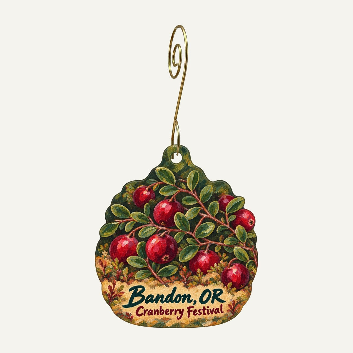 By the Sea Treasures Town Icon custom wood ornament OC1039 hanging on hook