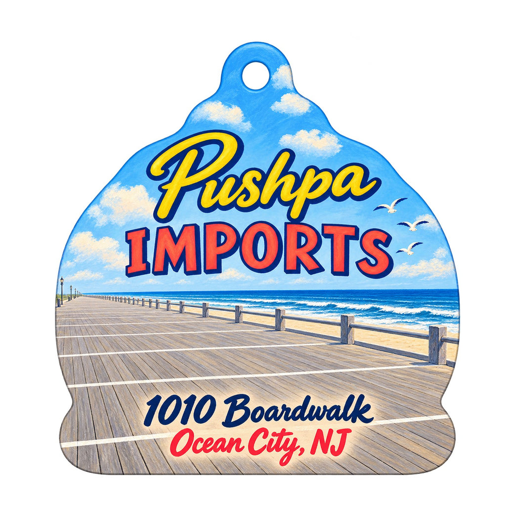Pushpa Imports Logo custom wood ornament OC1046 on white