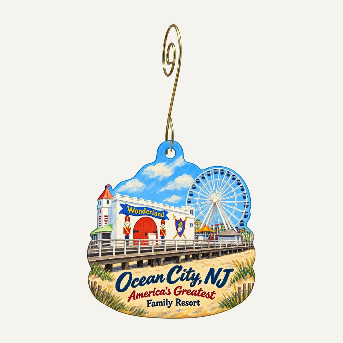 Pushpa Imports Town Icon custom wood ornament OC1048 hanging on hook