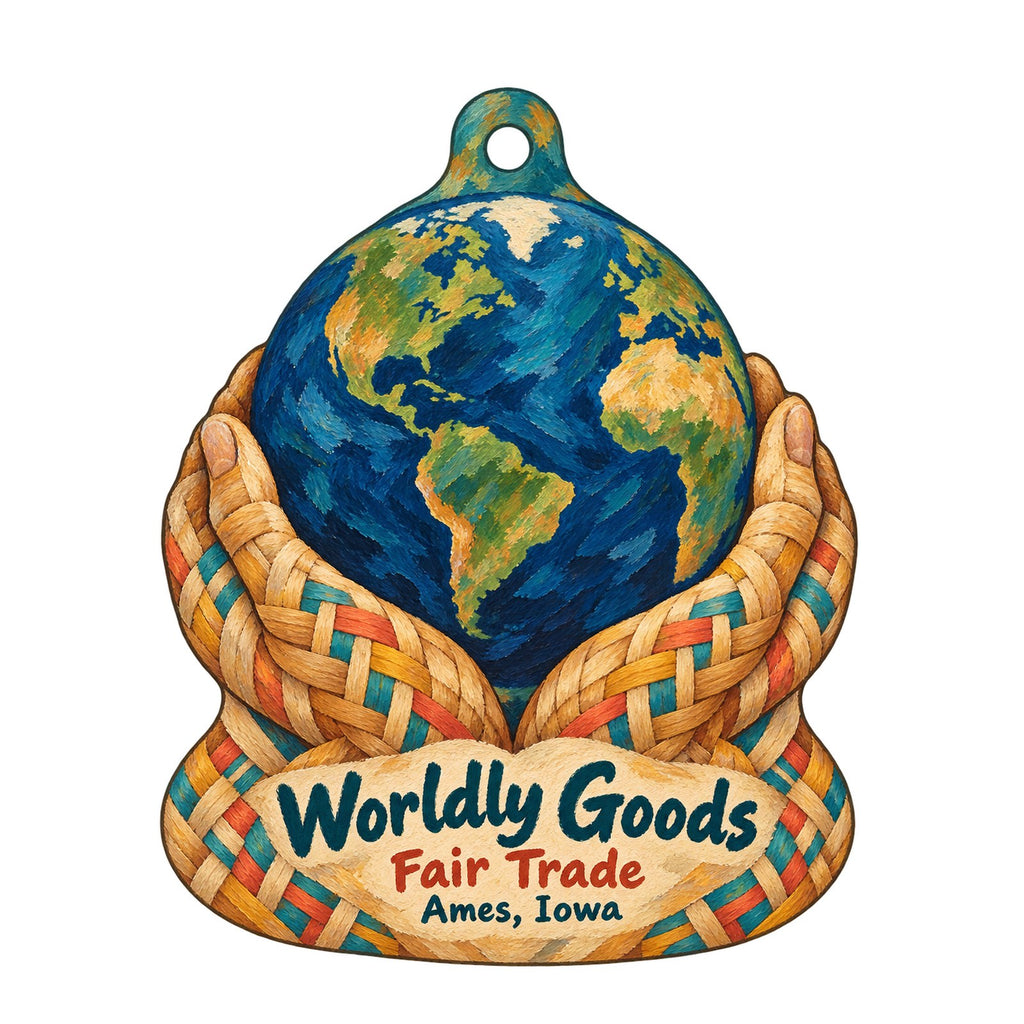 Worldly Goods Logo custom wood ornament OC1049 on white