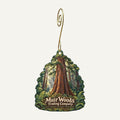 Muir Woods Trading Company Logo custom wood ornament OC104 hanging on hook