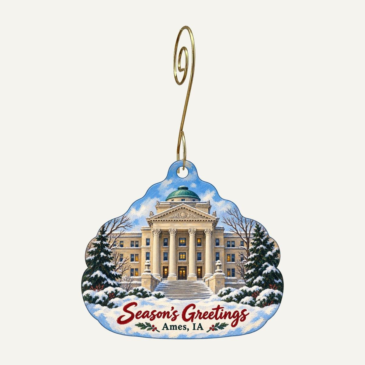 Worldly Goods Christmas custom wood ornament OC1050 hanging on hook