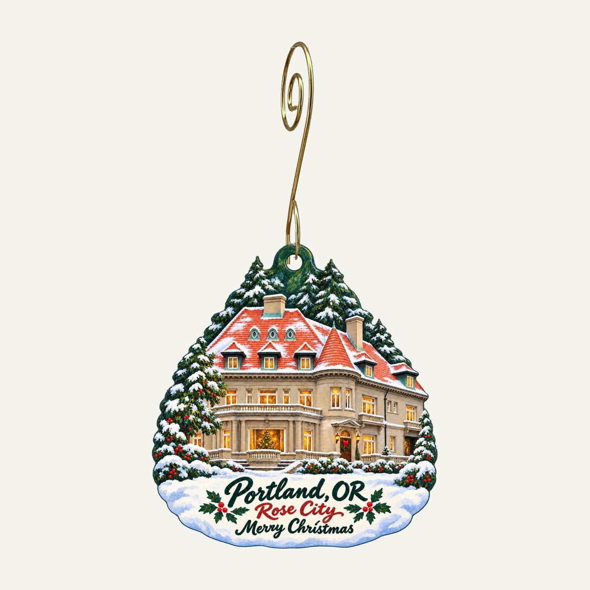 Union Rose Christmas custom wood ornament OC1053 hanging on hook