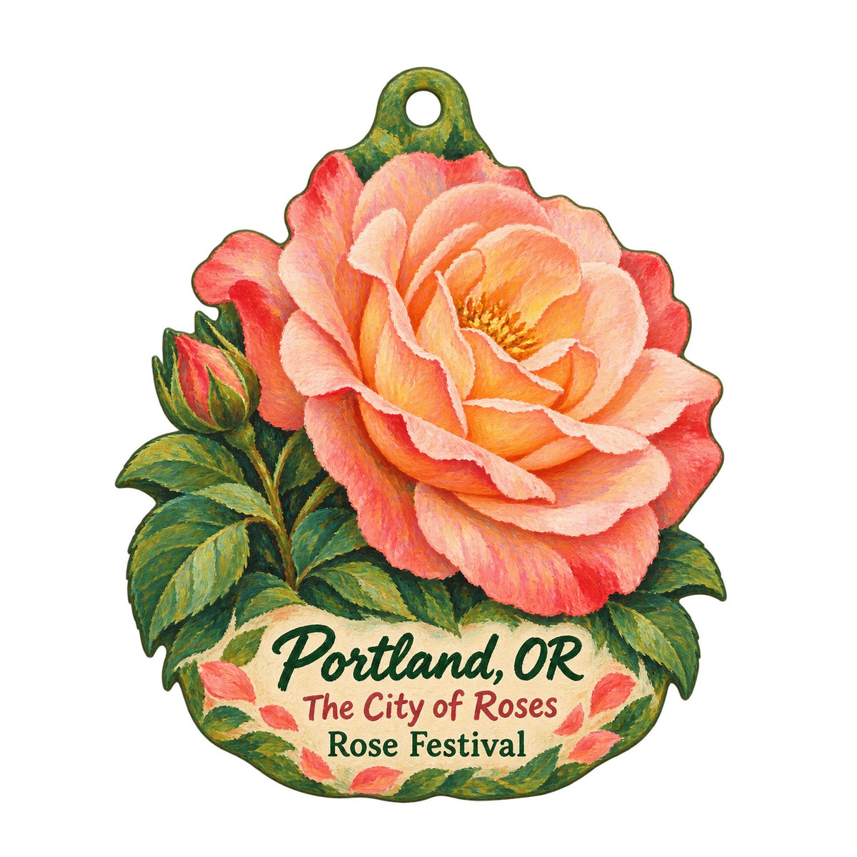 Union Rose Town Icon custom wood ornament OC1054 on white