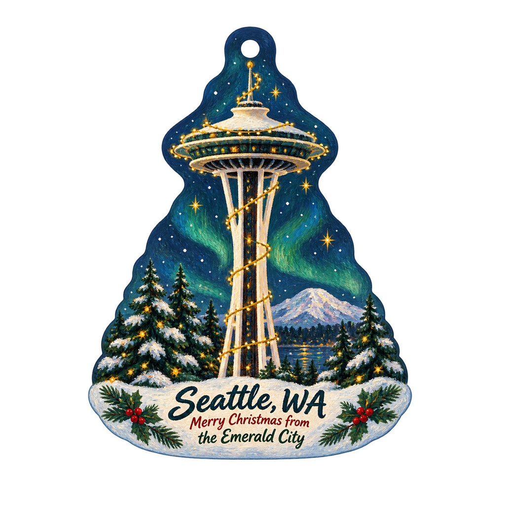 Museum of History & Industry Christmas custom wood ornament OC1059 on white