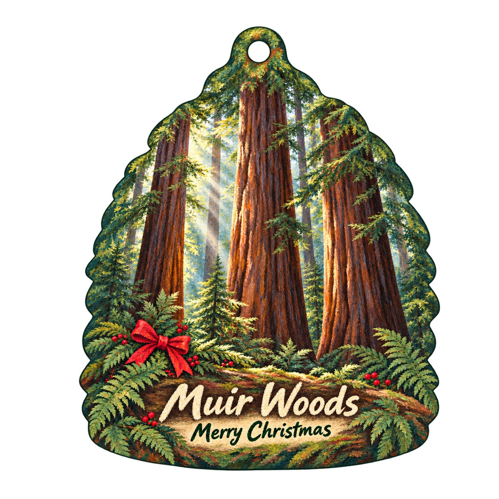 Muir Woods Trading Company Christmas custom wood ornament OC105 on white