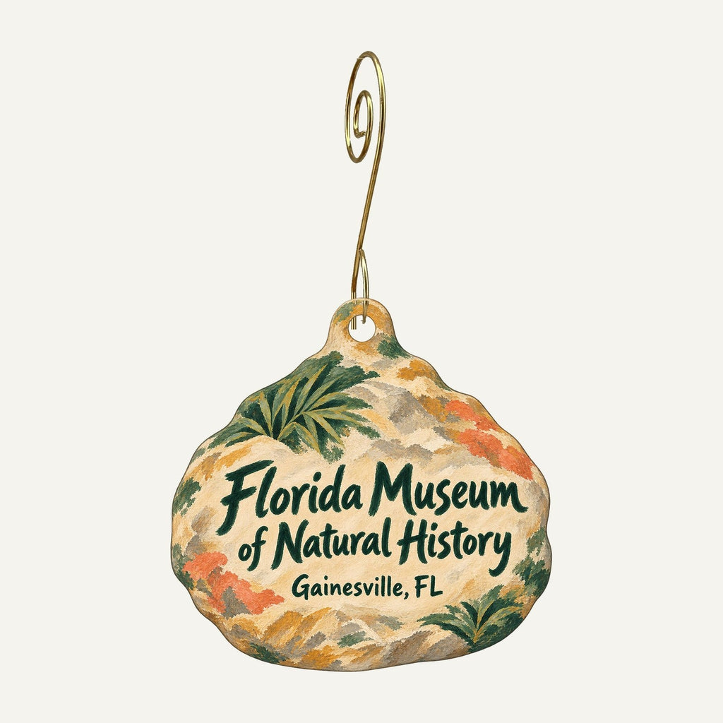 Florida Museum of Natural History Store Logo custom wood ornament OC1061 hanging on hook