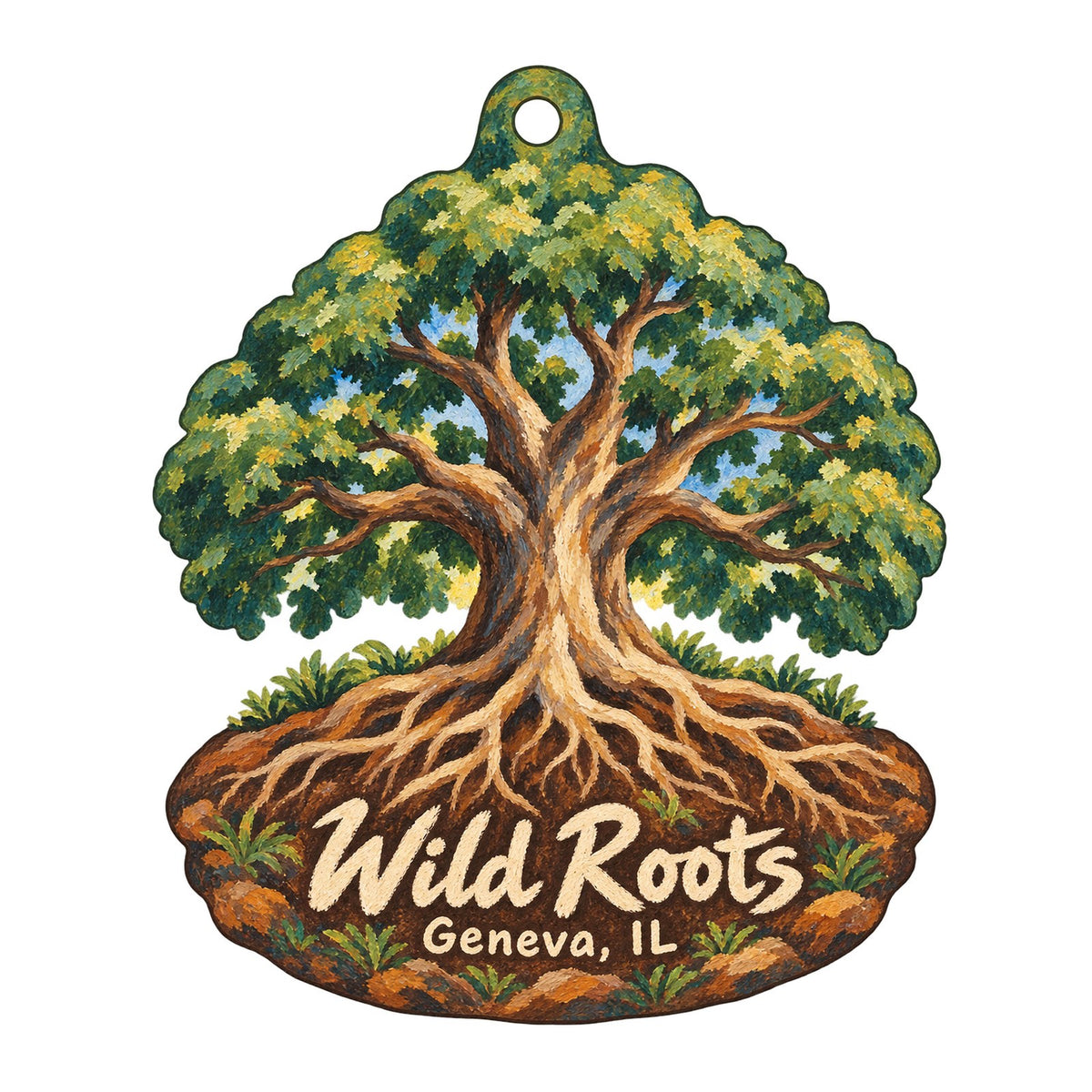 Wild Roots Geneva Logo custom wood ornament OC1067 on white