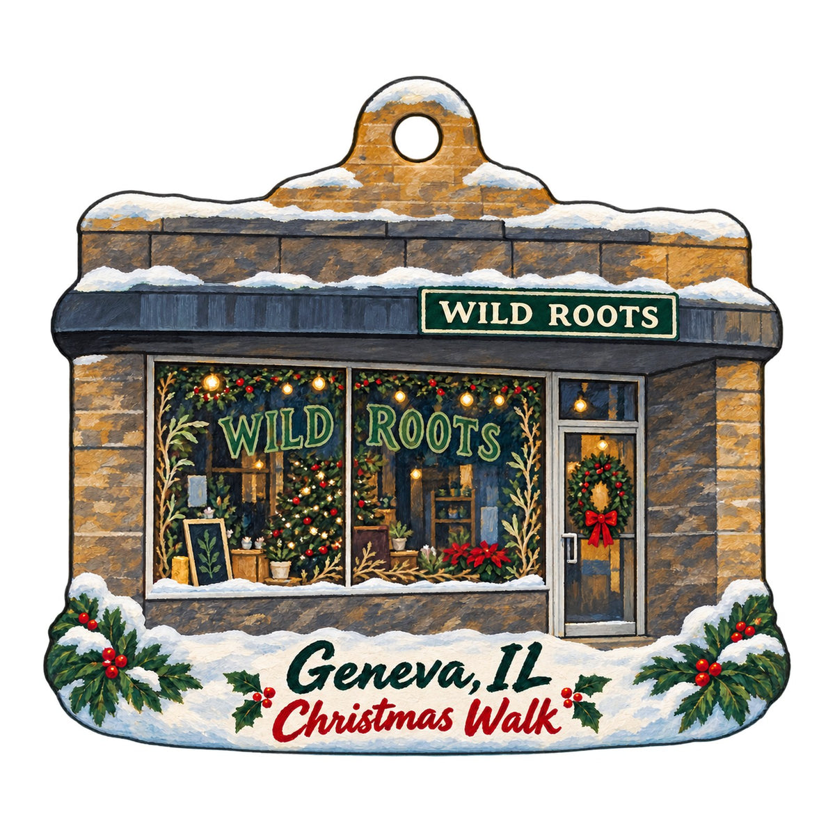 Wild Roots Geneva Christmas custom wood ornament OC1068 on white