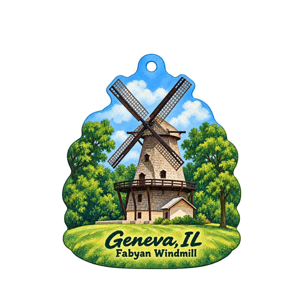 Wild Roots Geneva Town Icon custom wood ornament OC1069 on white
