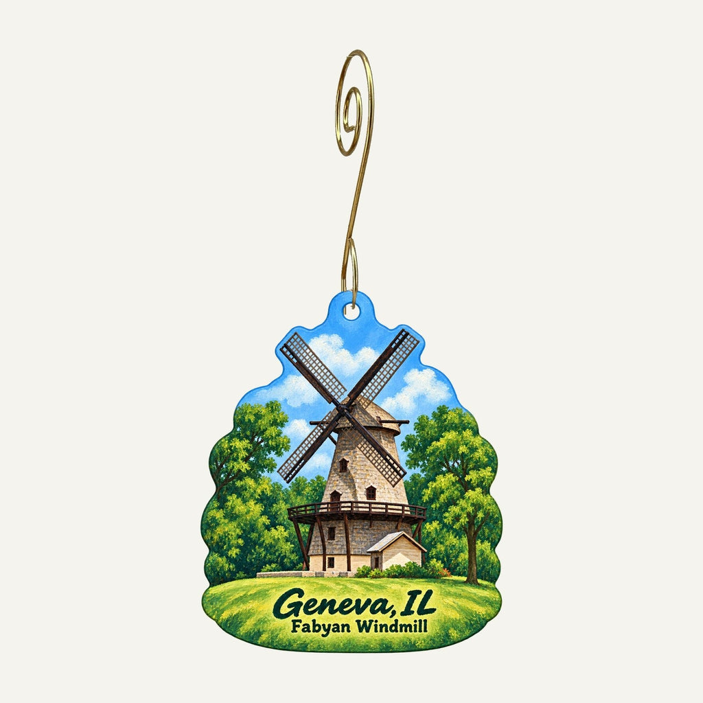 Wild Roots Geneva Town Icon custom wood ornament OC1069 hanging on hook