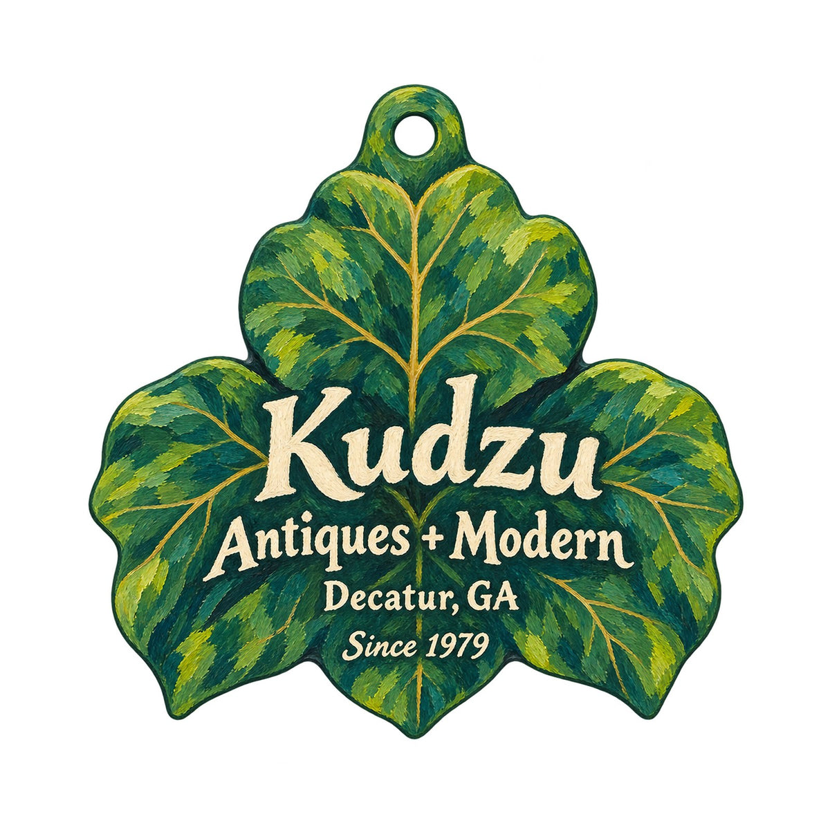 Kudzu Antiques + Modern Logo custom wood ornament OC1076 on white