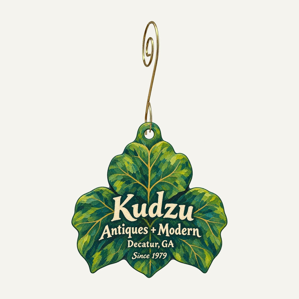 Kudzu Antiques + Modern Logo custom wood ornament OC1076 hanging on hook