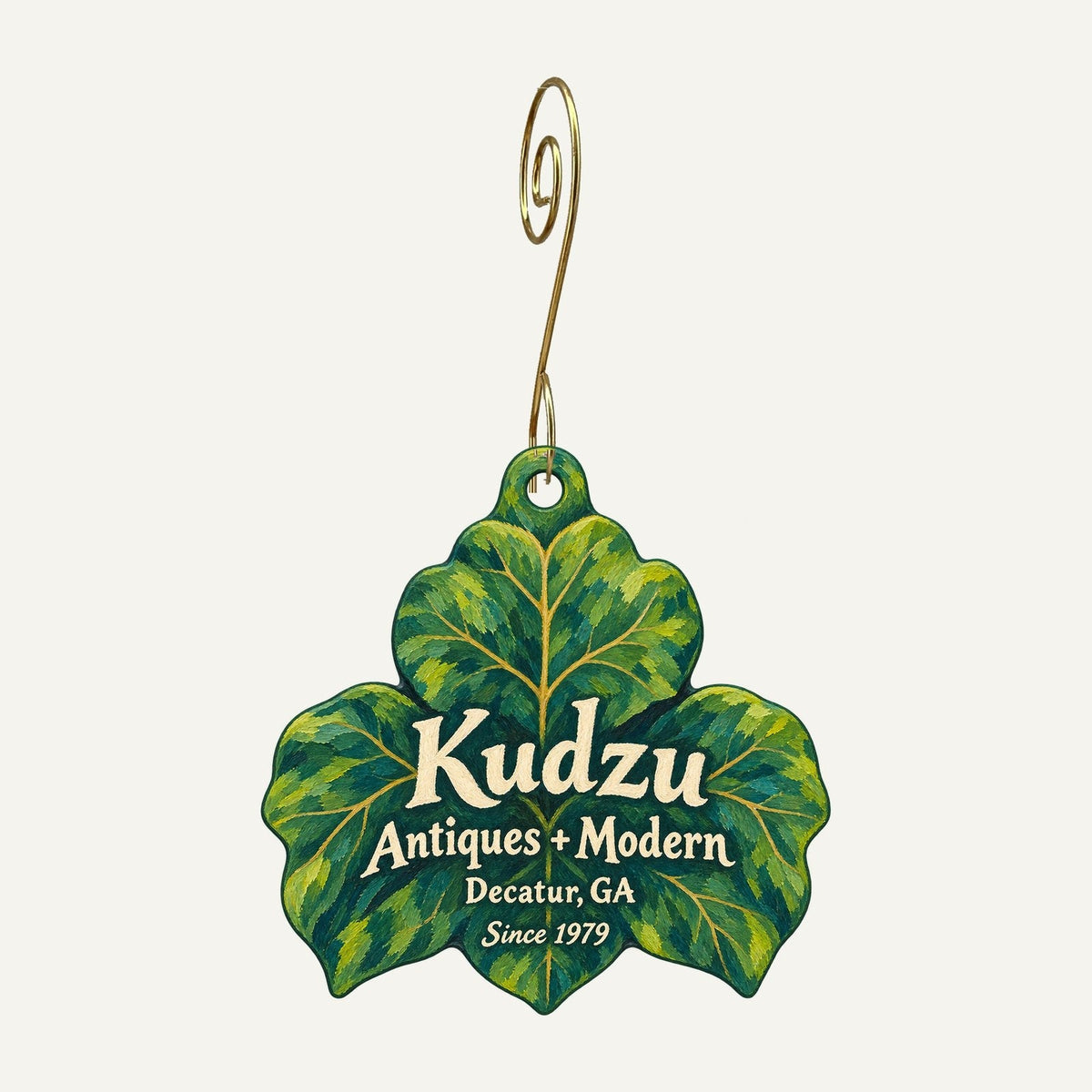 Kudzu Antiques + Modern Logo custom wood ornament OC1076 hanging on hook