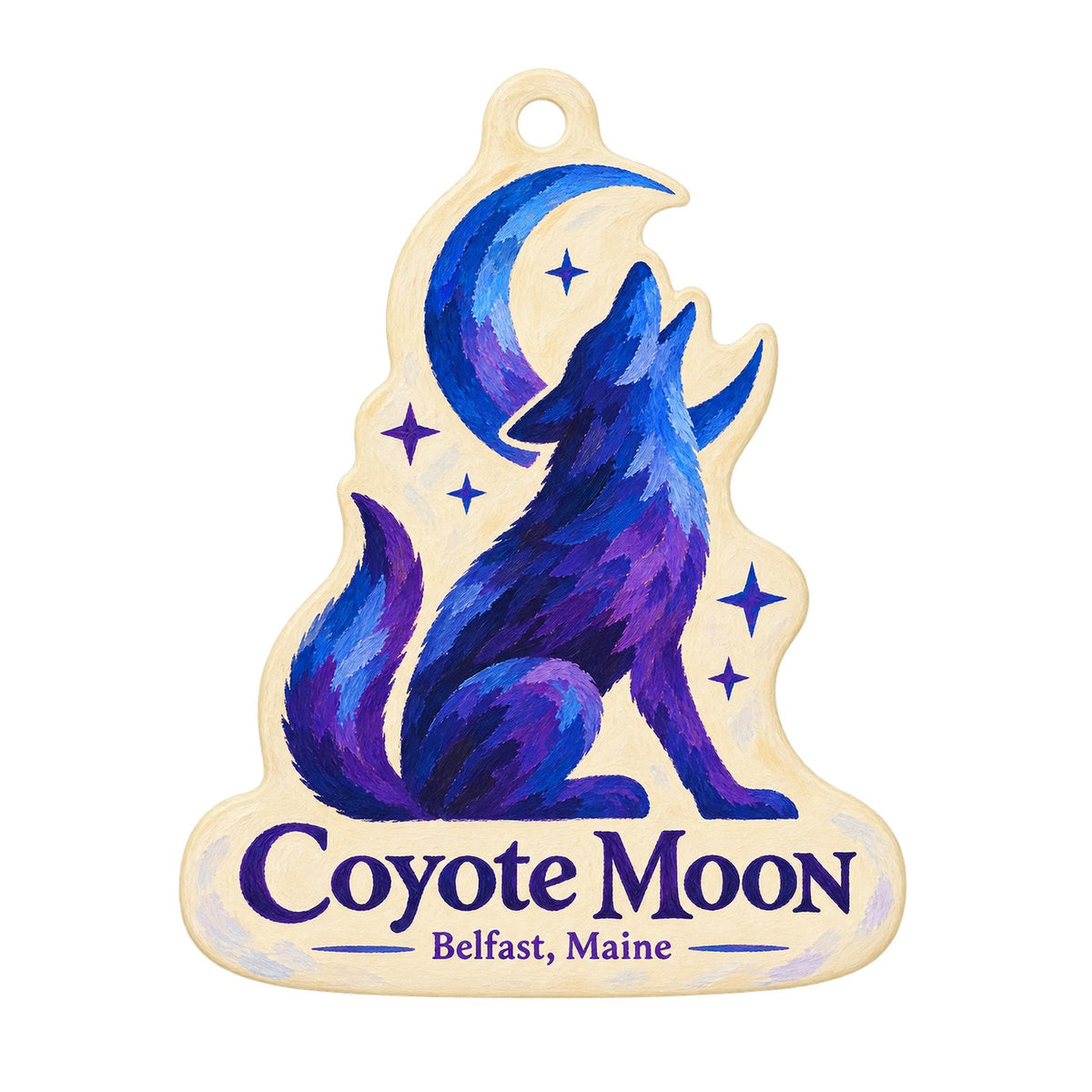 Coyote Moon Logo custom wood ornament OC1079 on white