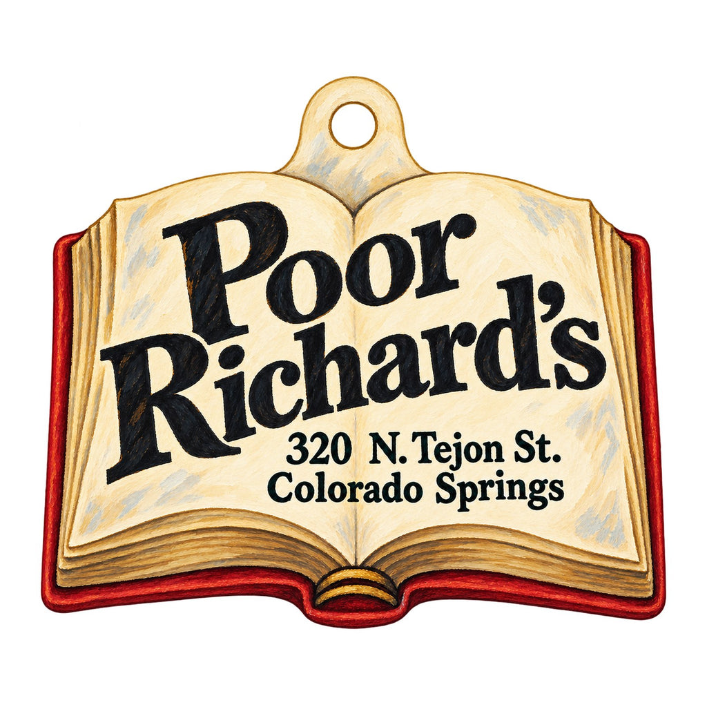 Poor Richard's Book Store Logo custom wood ornament OC107 on white