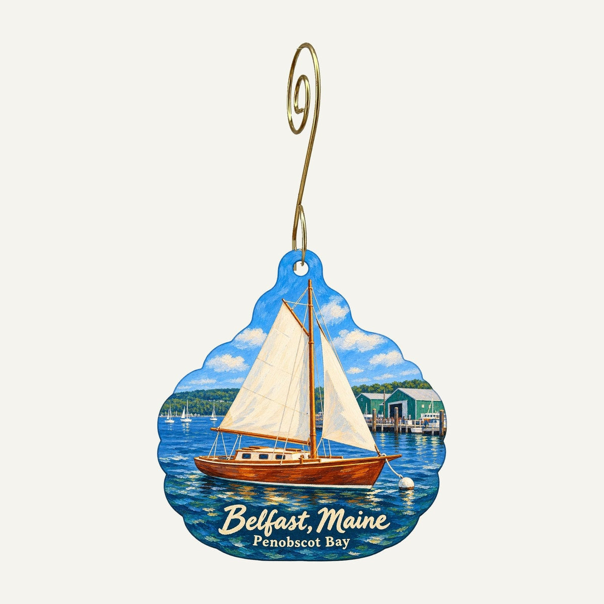Coyote Moon Town Icon custom wood ornament OC1081 hanging on hook