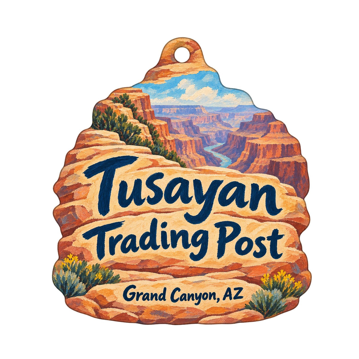 Xanterra - Tusayan Trading Post Logo custom wood ornament OC1085 on white