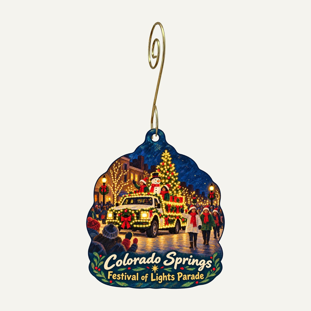 Poor Richard's Book Store Christmas custom wood ornament OC108 hanging on hook